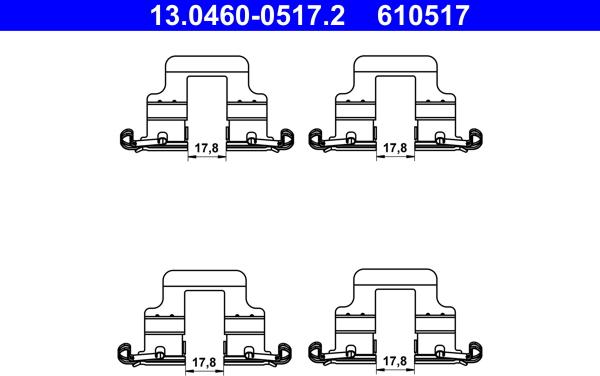 ATE 13.0460-0517.2 - Комплектуючі, колодки дискового гальма autozip.com.ua