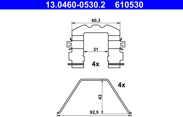 ATE 13.0460-0530.2 - Комплектуючі, колодки дискового гальма autozip.com.ua