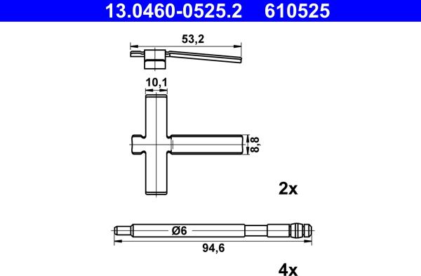 ATE 13.0460-0525.2 - Комплектуючі, колодки дискового гальма autozip.com.ua