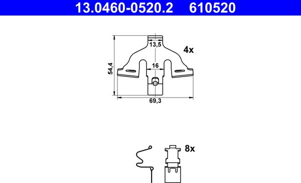 ATE 13.0460-0520.2 - Комплектуючі, колодки дискового гальма autozip.com.ua