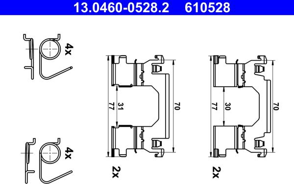 ATE 13.0460-0528.2 - Комплектуючі, колодки дискового гальма autozip.com.ua