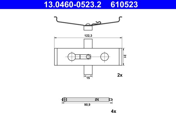 ATE 13.0460-0523.2 - Комплектуючі, колодки дискового гальма autozip.com.ua