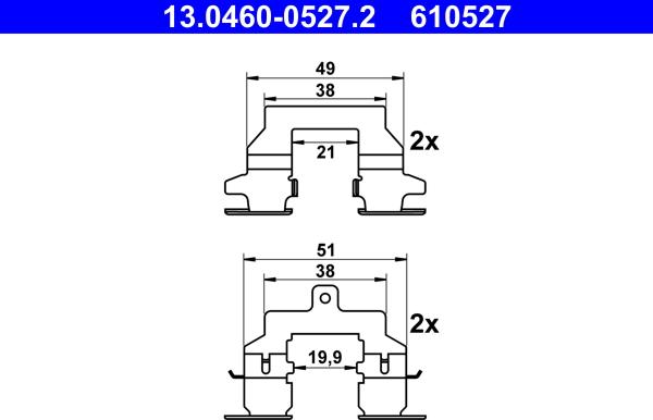 ATE 13.0460-0527.2 - Комплектуючі, колодки дискового гальма autozip.com.ua