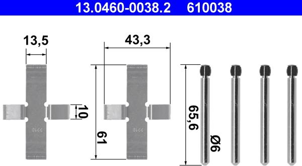 ATE 13.0460-0038.2 - Комплектуючі, колодки дискового гальма autozip.com.ua