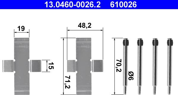 ATE 13.0460-0026.2 - Комплектуючі, колодки дискового гальма autozip.com.ua