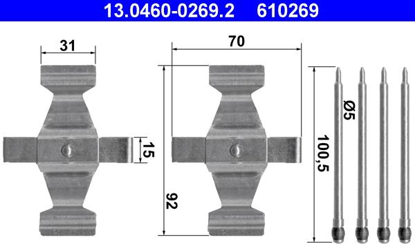 ATE 13.0460-0269.2 - Комплектуючі, колодки дискового гальма autozip.com.ua