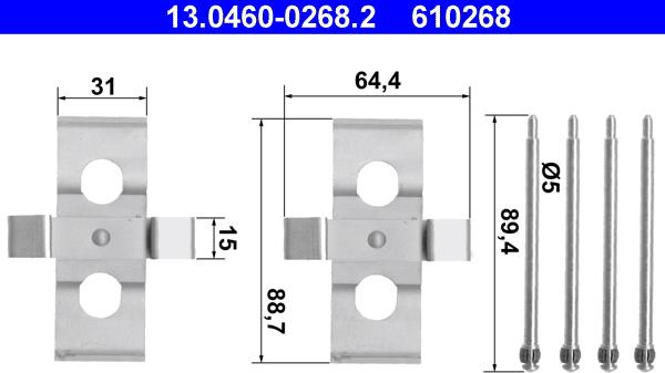 ATE 13.0460-0268.2 - Комплектуючі, колодки дискового гальма autozip.com.ua