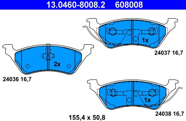 ATE 13.0460-8008.2 - Гальмівні колодки, дискові гальма autozip.com.ua