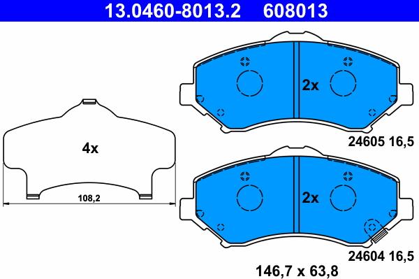 ATE 13.0460-8013.2 - Гальмівні колодки, дискові гальма autozip.com.ua