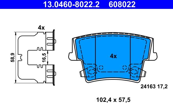 ATE 13.0460-8022.2 - Гальмівні колодки, дискові гальма autozip.com.ua