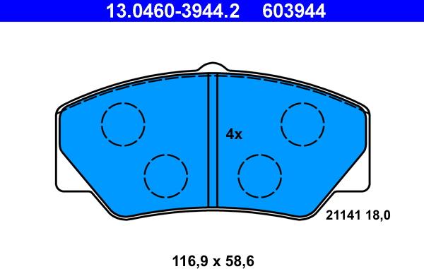 ATE 13.0460-3944.2 - Гальмівні колодки, дискові гальма autozip.com.ua