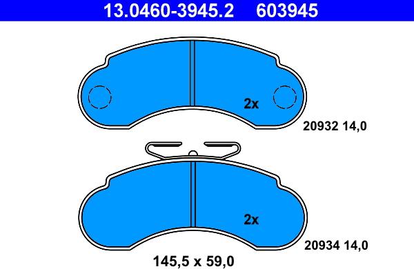 ATE 13.0460-3945.2 - Гальмівні колодки, дискові гальма autozip.com.ua