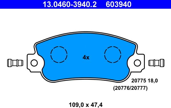ATE 13.0460-3940.2 - Гальмівні колодки, дискові гальма autozip.com.ua