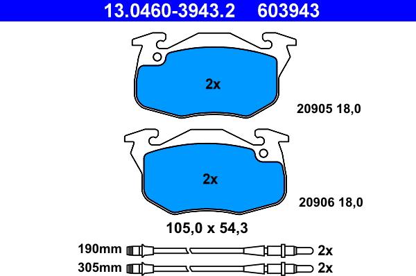 ATE 13.0460-3943.2 - Гальмівні колодки, дискові гальма autozip.com.ua