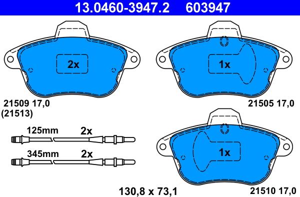 ATE 13.0460-3947.2 - Гальмівні колодки, дискові гальма autozip.com.ua