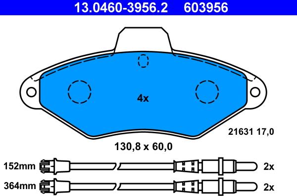 ATE 13.0460-3956.2 - Гальмівні колодки, дискові гальма autozip.com.ua