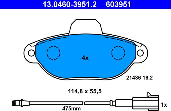 ATE 13.0460-3951.2 - Гальмівні колодки, дискові гальма autozip.com.ua