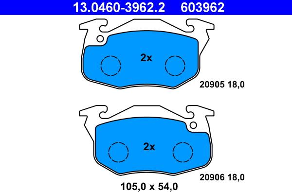 ATE 13.0460-3962.2 - Гальмівні колодки, дискові гальма autozip.com.ua