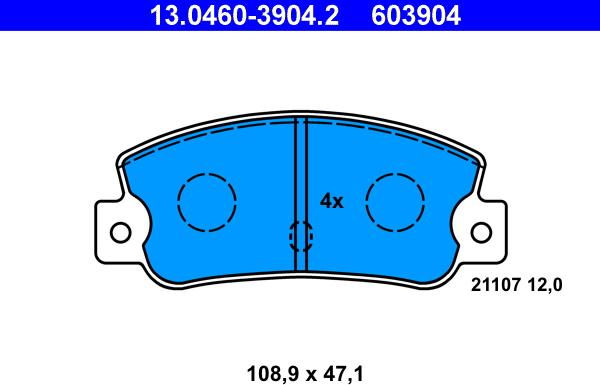 ATE 13.0460-3904.2 - Гальмівні колодки, дискові гальма autozip.com.ua