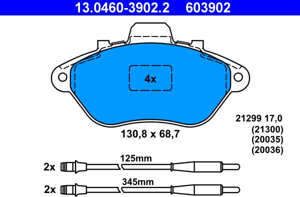 ATE 13.0460-3902.2 - Гальмівні колодки, дискові гальма autozip.com.ua