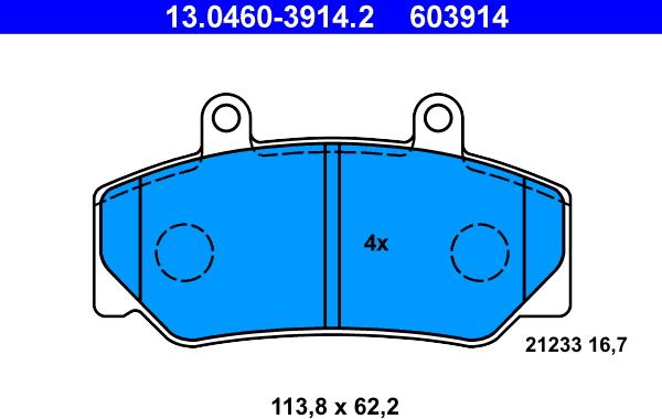 ATE 13.0460-3914.2 - Гальмівні колодки, дискові гальма autozip.com.ua