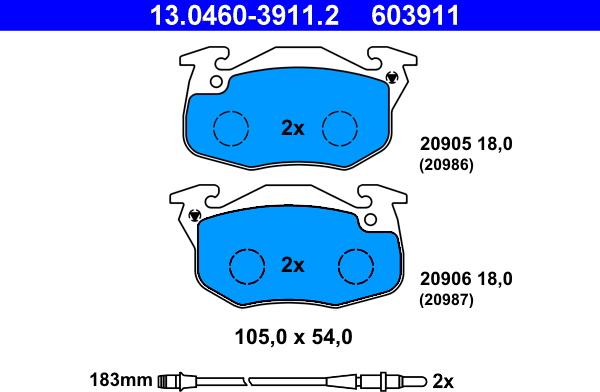 ATE 13.0460-3911.2 - Гальмівні колодки, дискові гальма autozip.com.ua