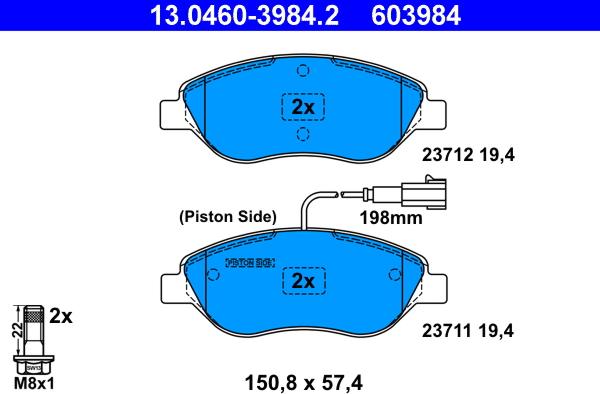 ATE 13.0460-3984.2 - Гальмівні колодки, дискові гальма autozip.com.ua