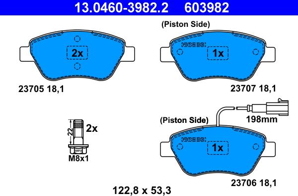 ATE 13.0460-3982.2 - Гальмівні колодки, дискові гальма autozip.com.ua