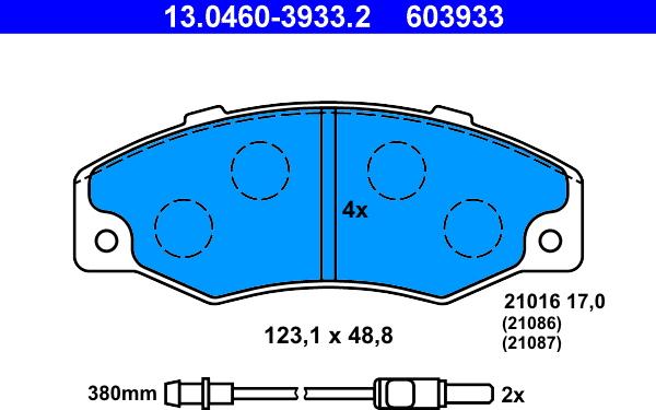 ATE 13.0460-3933.2 - Гальмівні колодки, дискові гальма autozip.com.ua