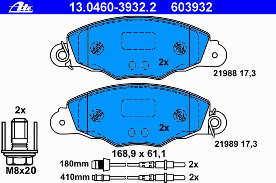 ATE 13 0460 3932 2 - Гальмівні колодки, дискові гальма autozip.com.ua