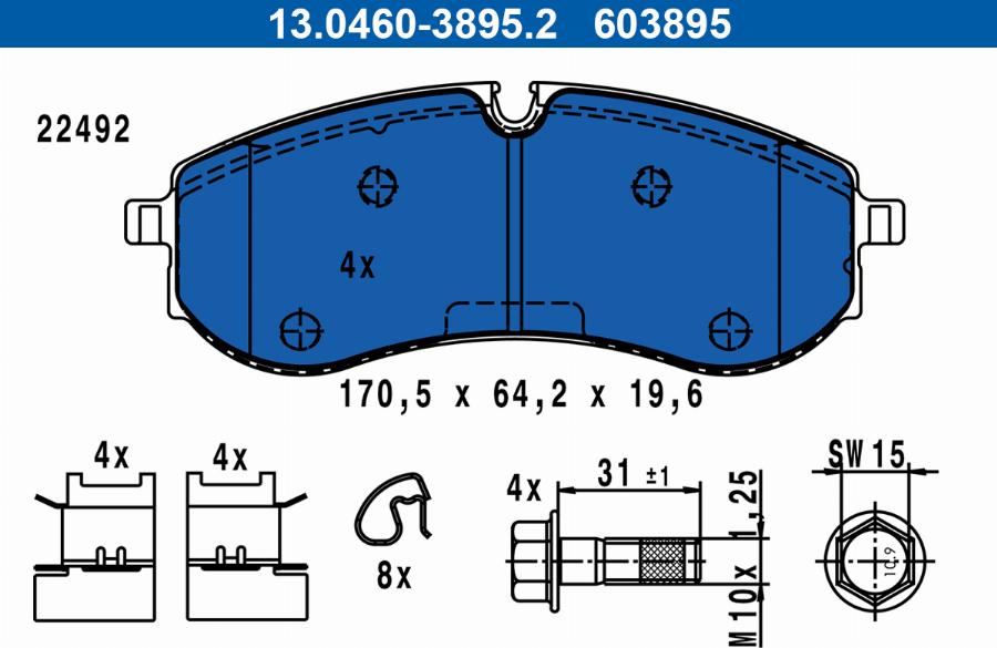 ATE 13.0460-3895.2 - Гальмівні колодки, дискові гальма autozip.com.ua