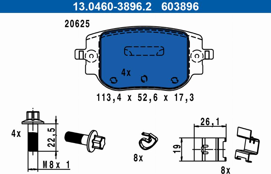 ATE 13.0460-3896.2 - Гальмівні колодки, дискові гальма autozip.com.ua