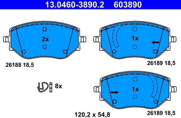 ATE 13.0460-3890.2 - Гальмівні колодки, дискові гальма autozip.com.ua