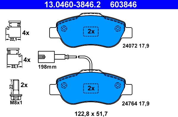 ATE 13.0460-3846.2 - Гальмівні колодки, дискові гальма autozip.com.ua