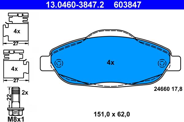 ATE 13.0460-3847.2 - Гальмівні колодки, дискові гальма autozip.com.ua