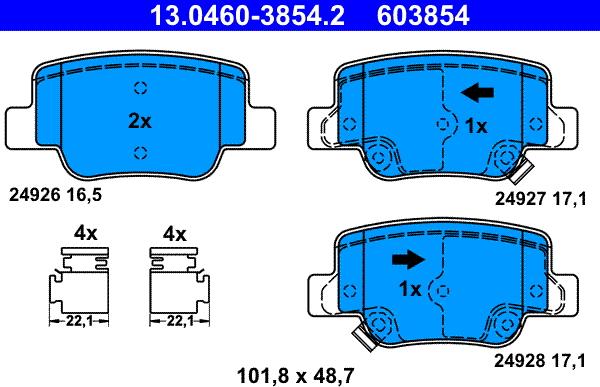 ATE 13.0460-3854.2 - Гальмівні колодки, дискові гальма autozip.com.ua