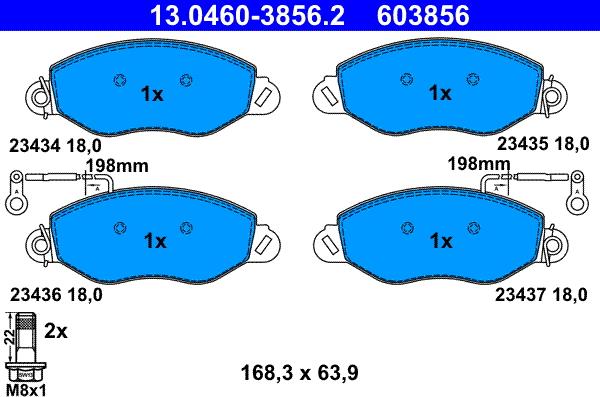 ATE 13.0460-3856.2 - Гальмівні колодки, дискові гальма autozip.com.ua