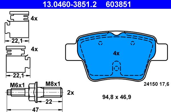 ATE 13.0460-3851.2 - Гальмівні колодки, дискові гальма autozip.com.ua