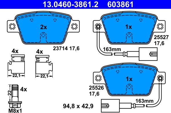 ATE 13.0460-3861.2 - Гальмівні колодки, дискові гальма autozip.com.ua