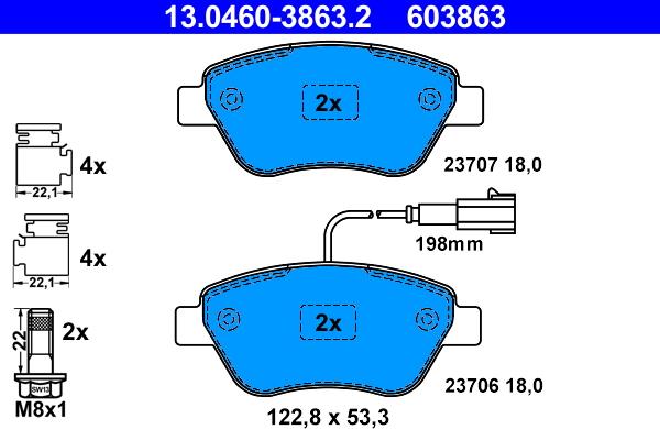 ATE 13.0460-3863.2 - Гальмівні колодки, дискові гальма autozip.com.ua