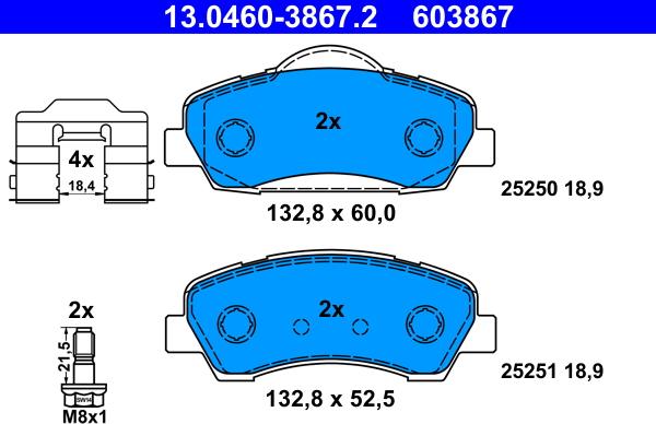 ATE 13.0460-3867.2 - Гальмівні колодки, дискові гальма autozip.com.ua