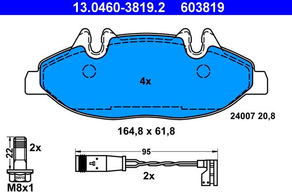 ATE 13.0460-3819.2 - Гальмівні колодки, дискові гальма autozip.com.ua