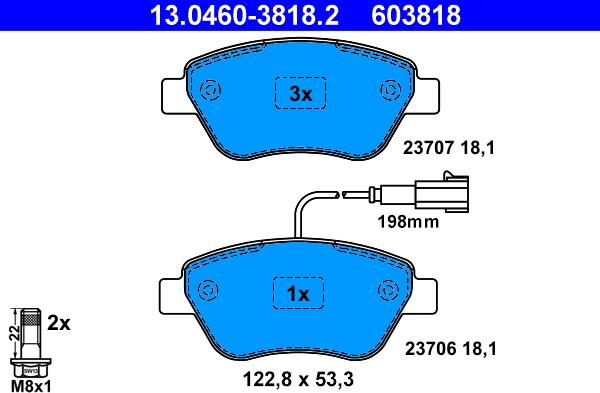 ATE 13.0460-3818.2 - Гальмівні колодки, дискові гальма autozip.com.ua