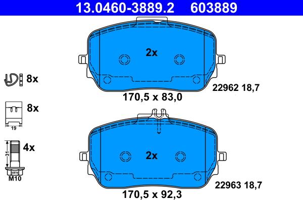 ATE 13.0460-3889.2 - Гальмівні колодки, дискові гальма autozip.com.ua