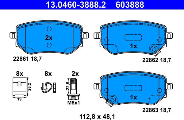 ATE 13.0460-3888.2 - Гальмівні колодки, дискові гальма autozip.com.ua