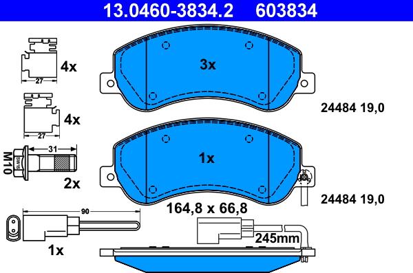 ATE 13.0460-3834.2 - Гальмівні колодки, дискові гальма autozip.com.ua