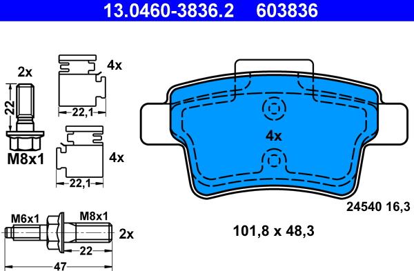 ATE 13.0460-3836.2 - Гальмівні колодки, дискові гальма autozip.com.ua