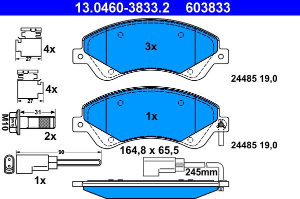 ATE 13.0460-3833.2 - Гальмівні колодки, дискові гальма autozip.com.ua