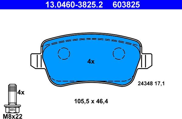 ATE 13.0460-3825.2 - Гальмівні колодки, дискові гальма autozip.com.ua