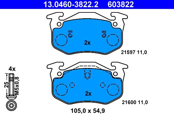 ATE 13.0460-3822.2 - Гальмівні колодки, дискові гальма autozip.com.ua